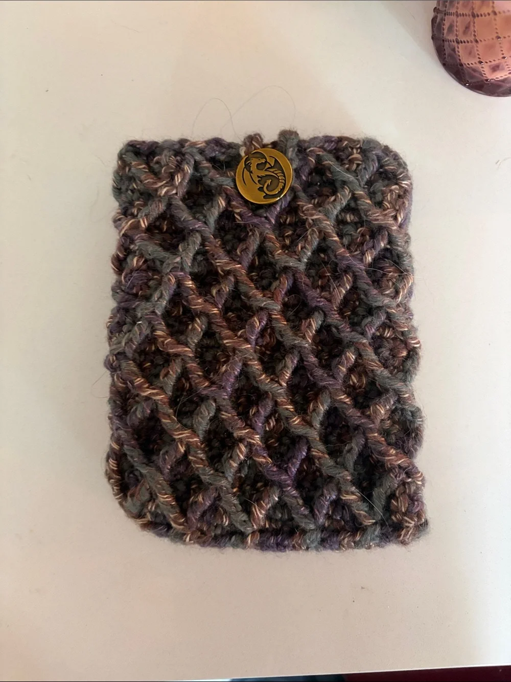 Handmade Multicolor Knit Kindle Sleeve with Decorative Button